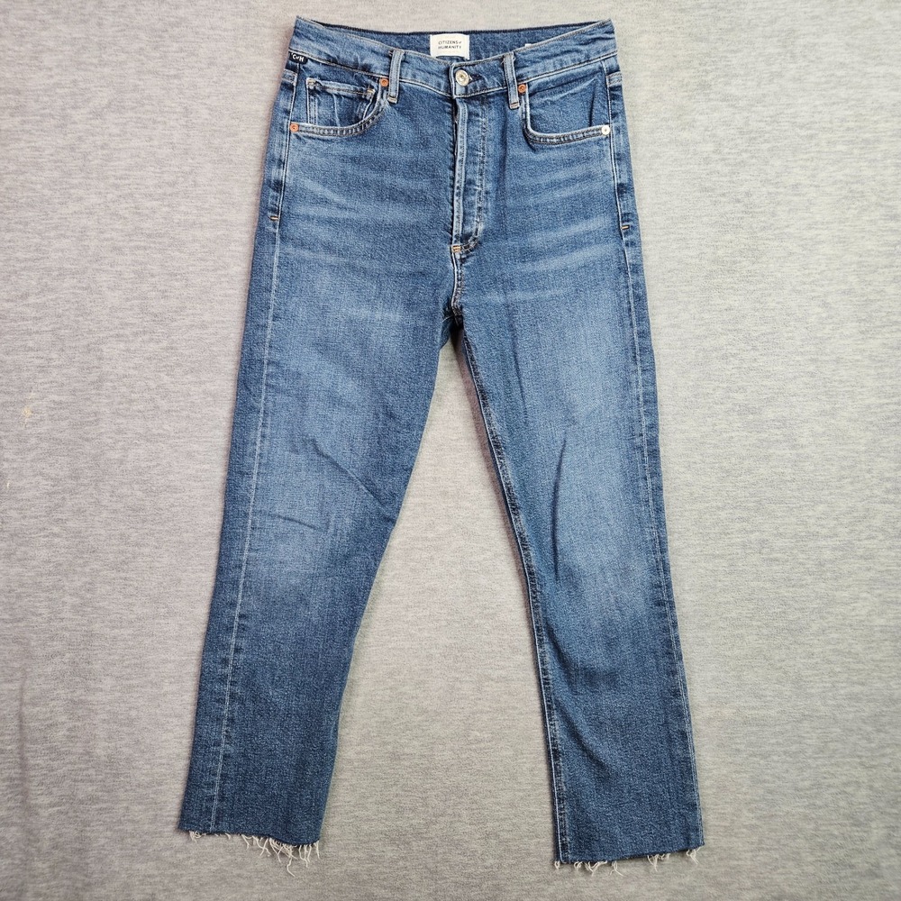 Citizens of Humanity Charlotte Women Blue Straight Leg Raw Hem Jeans Sz 26